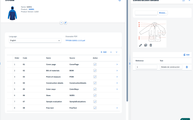 Look product development and tech pack interface